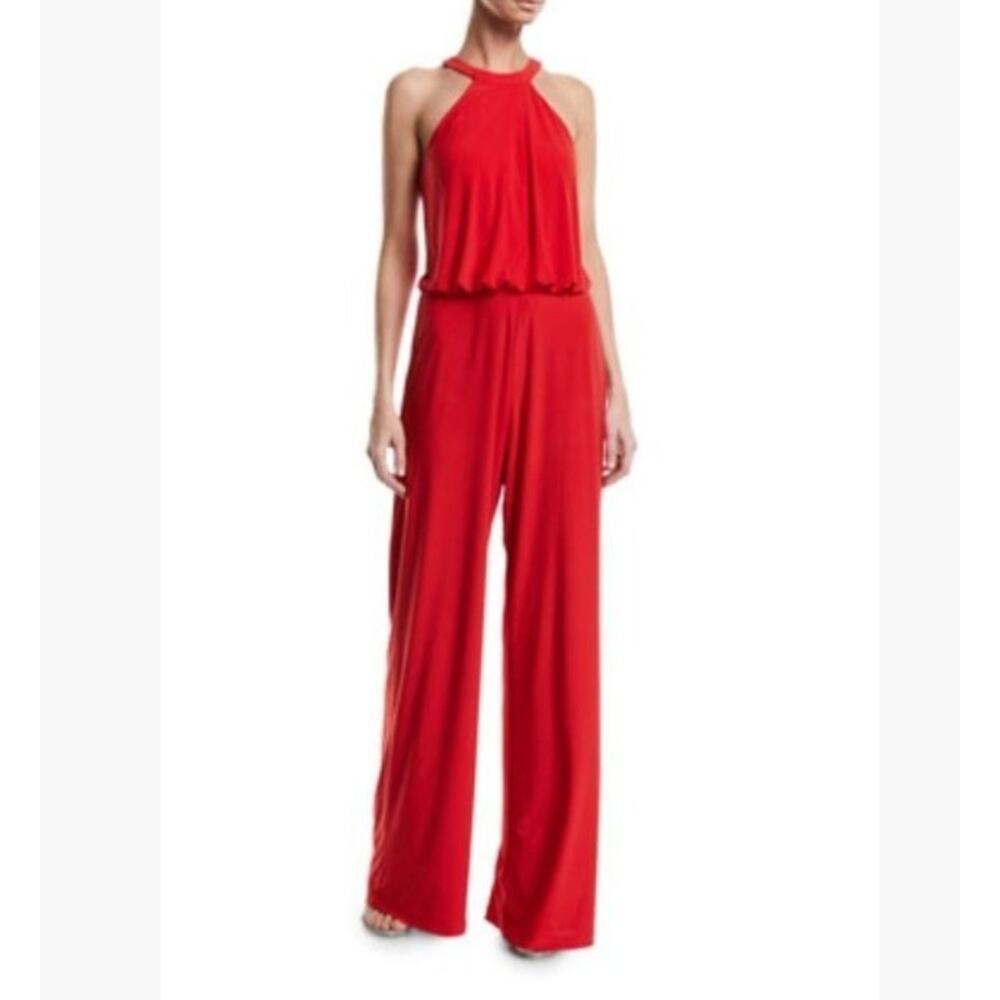 Jay Godfrey Red Jumpsuit Size 8 Halter Wide Leg Pant Flowy Work Party Wedding